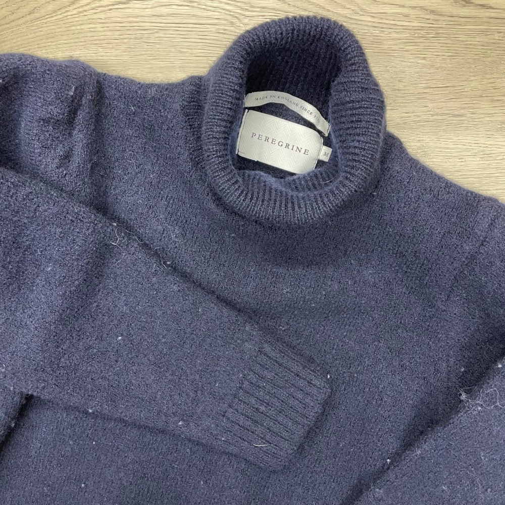 Peregrine Turtleneck Sweater Women M Navy Blue 100% Wool England READ SHRUNK